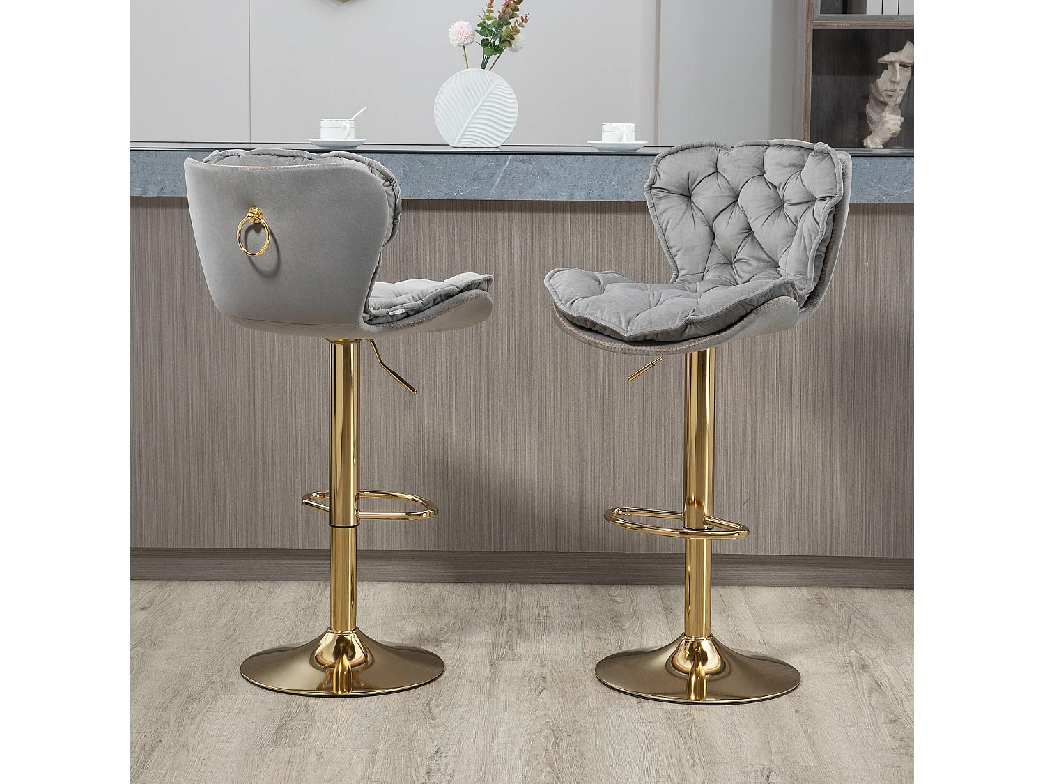 Lot de 2 chaises pivotantes réglables en hauteur avec repose-pieds