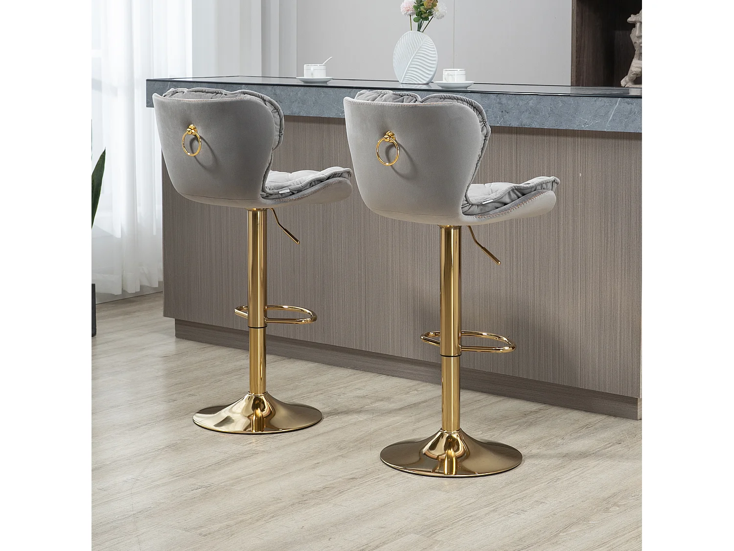 Lot de 2 chaises pivotantes réglables en hauteur avec repose-pieds