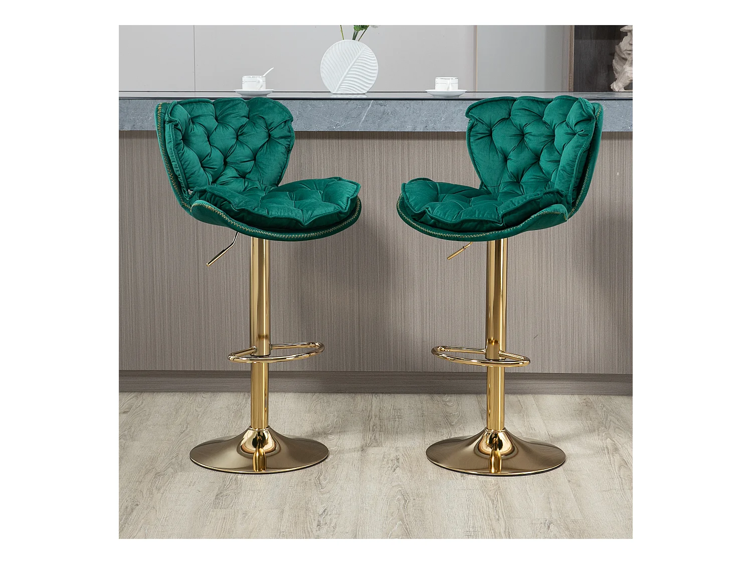 Set van 2 in hoogte verstelbare draaibarstoelen met voetsteun