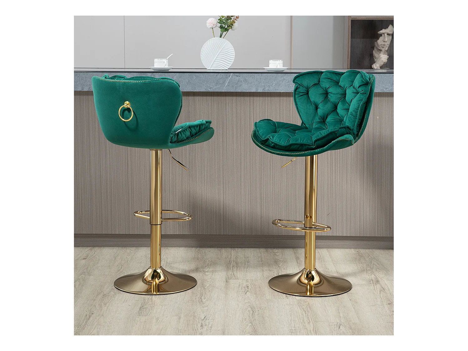 Set van 2 in hoogte verstelbare draaibarstoelen met voetsteun