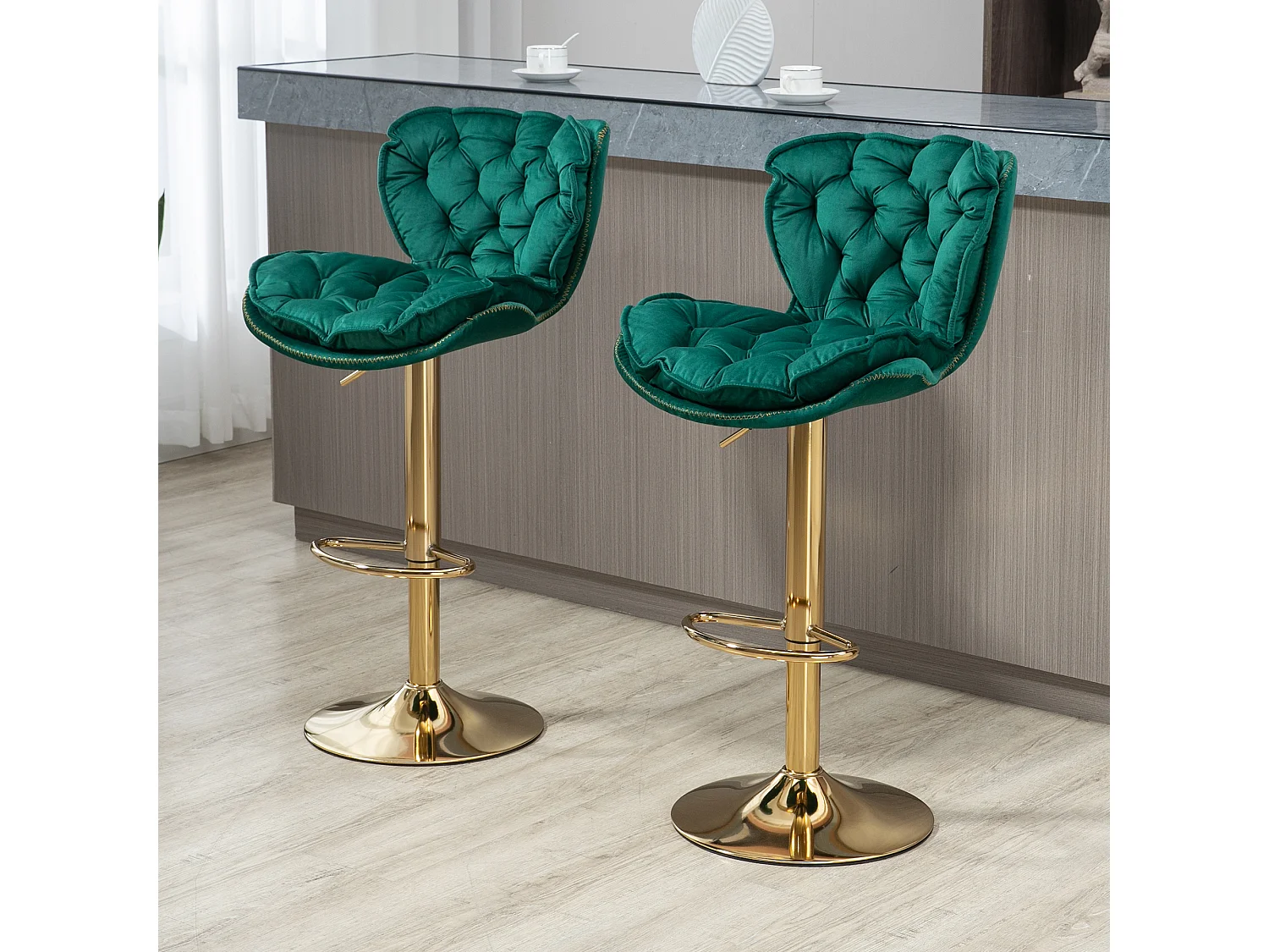 Set van 2 in hoogte verstelbare draaibarstoelen met voetsteun