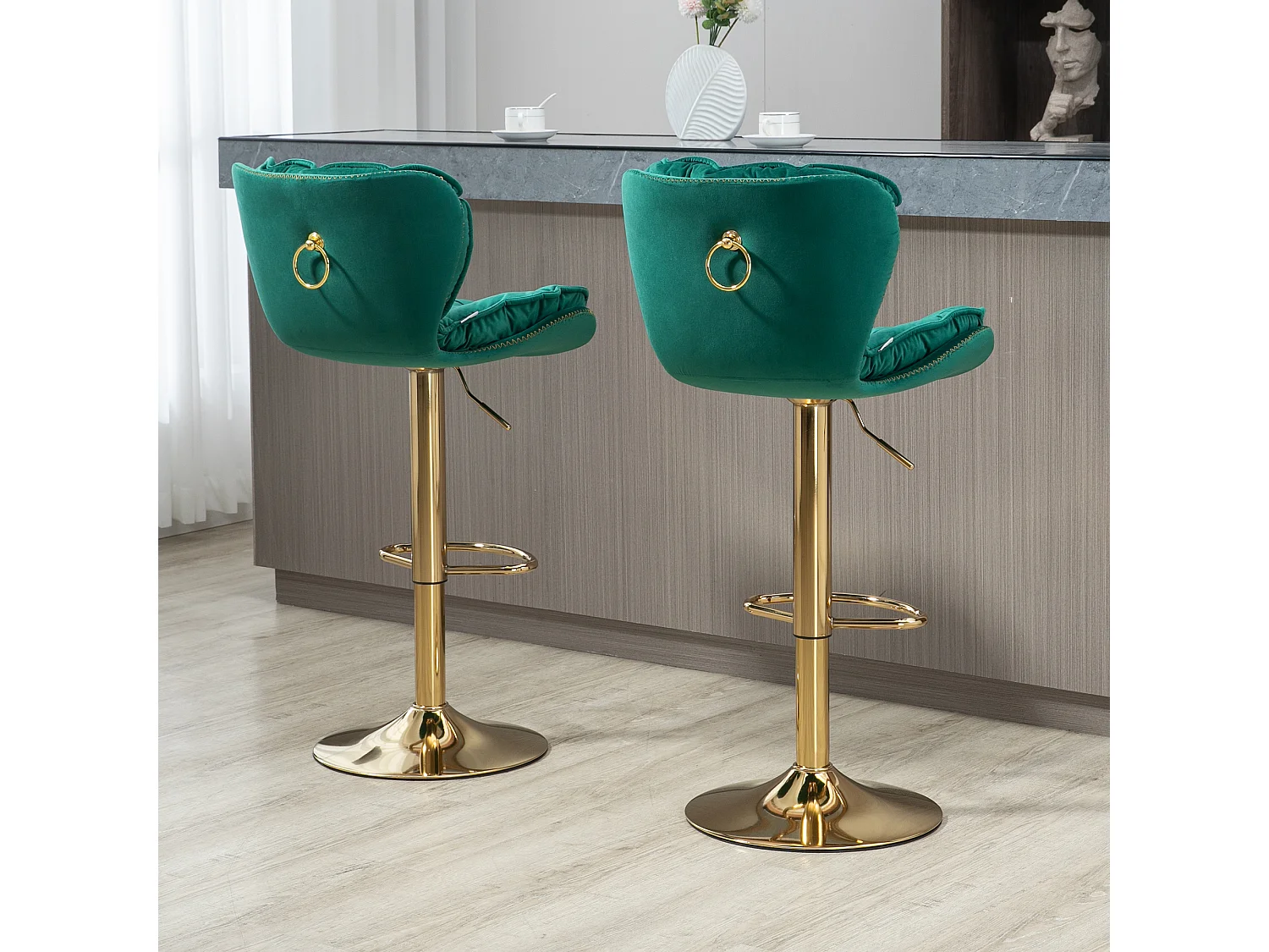 Set van 2 in hoogte verstelbare draaibarstoelen met voetsteun