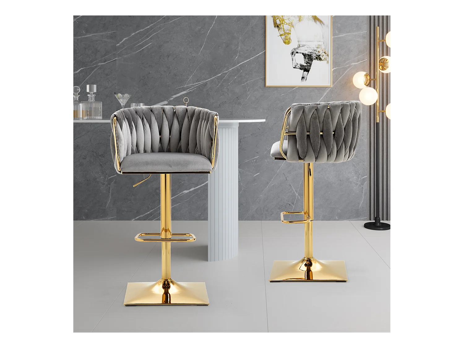 Tabourets de bar vintage avec dossier et repose-pieds, chaises de comptoir