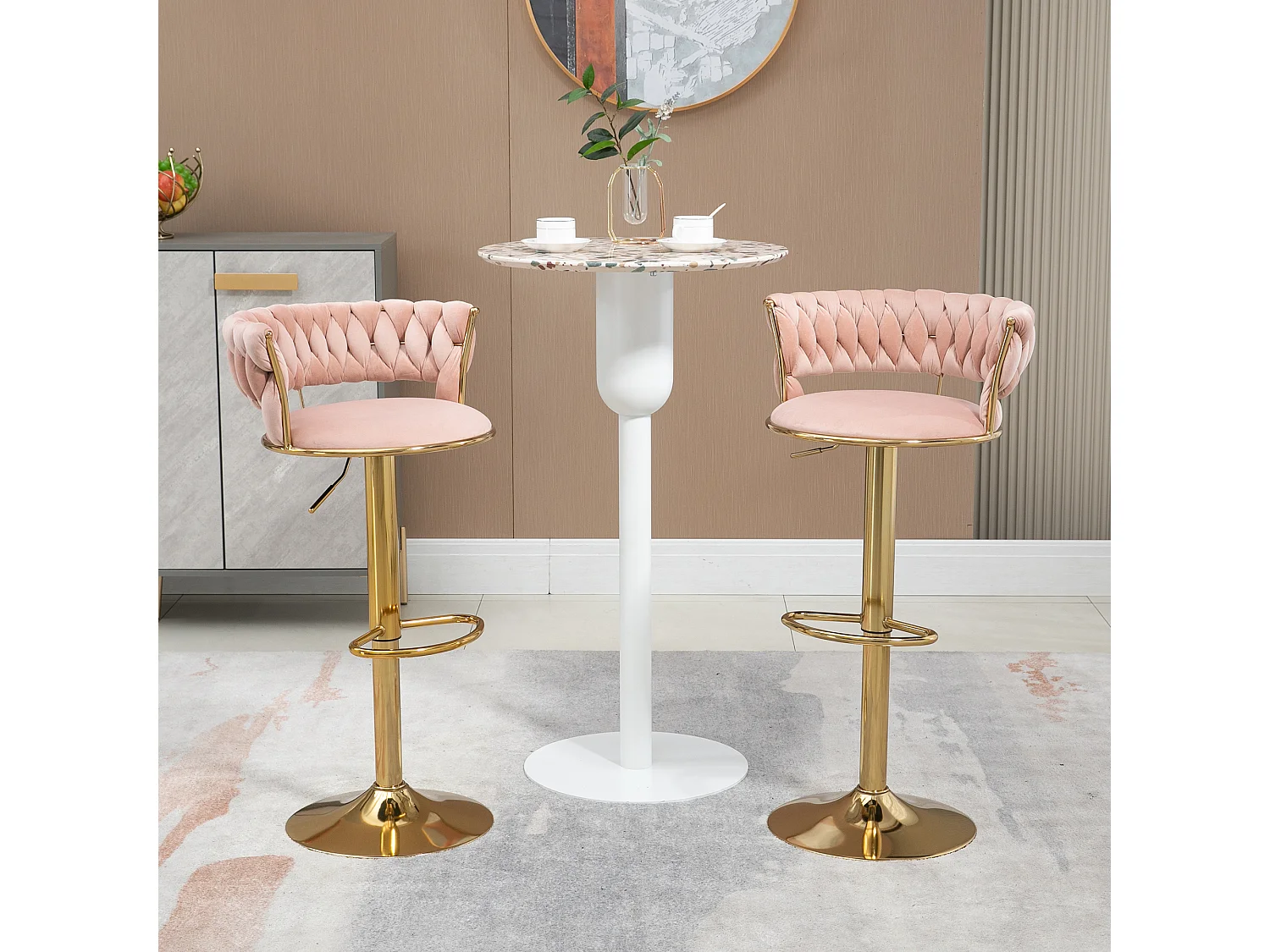 Set van 2 in hoogte verstelbare draaibare barkrukken met rust