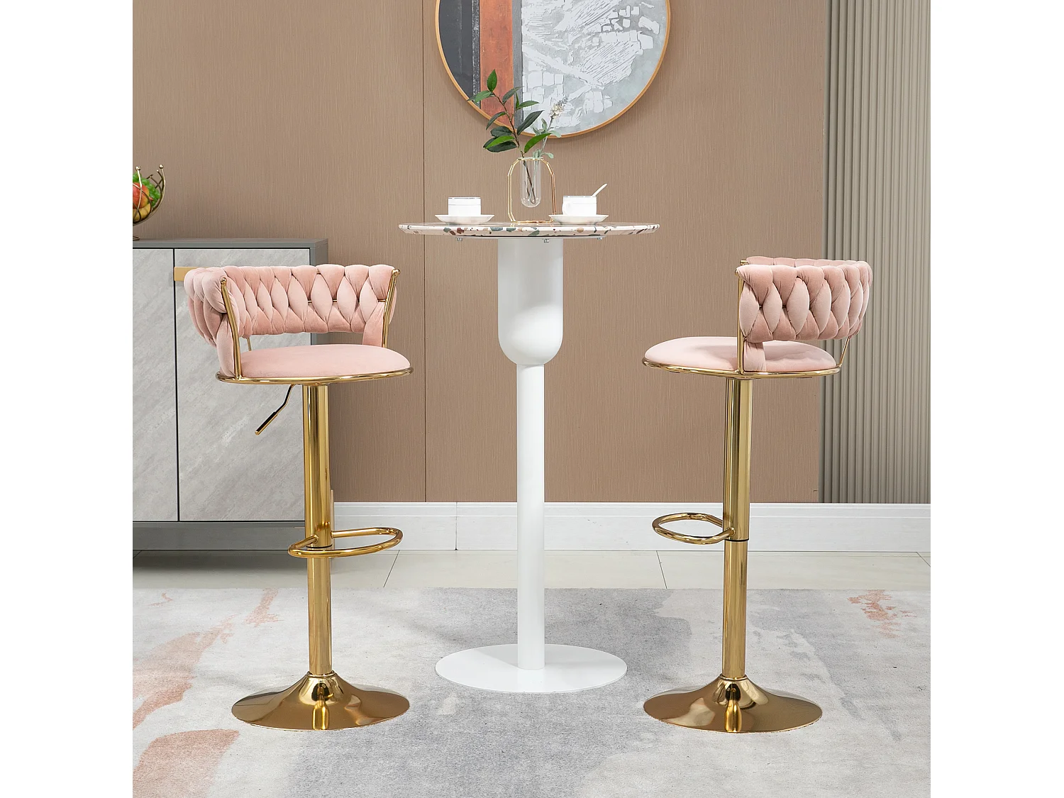 Set van 2 in hoogte verstelbare draaibare barkrukken met rust