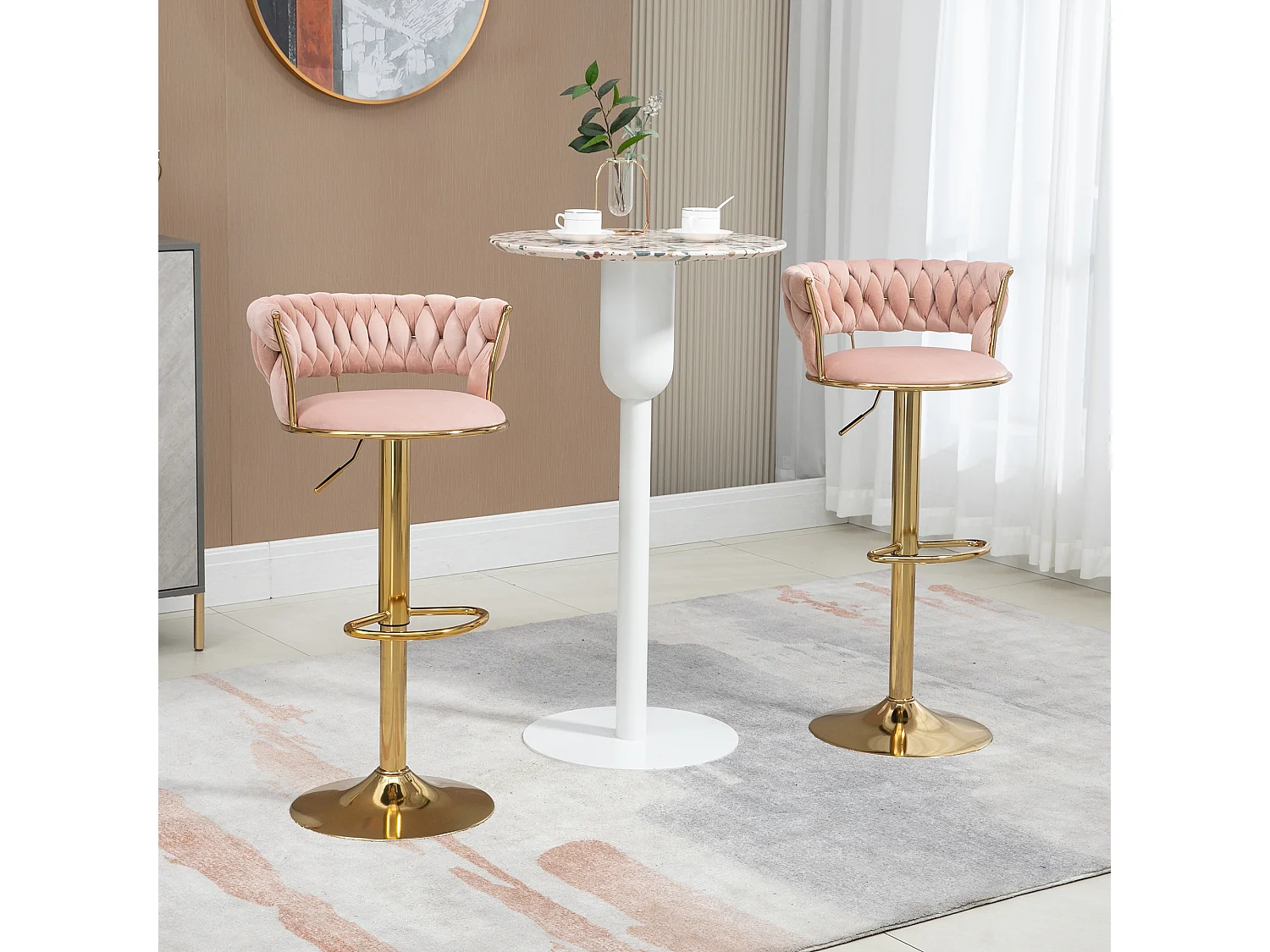 Set van 2 in hoogte verstelbare draaibare barkrukken met rust