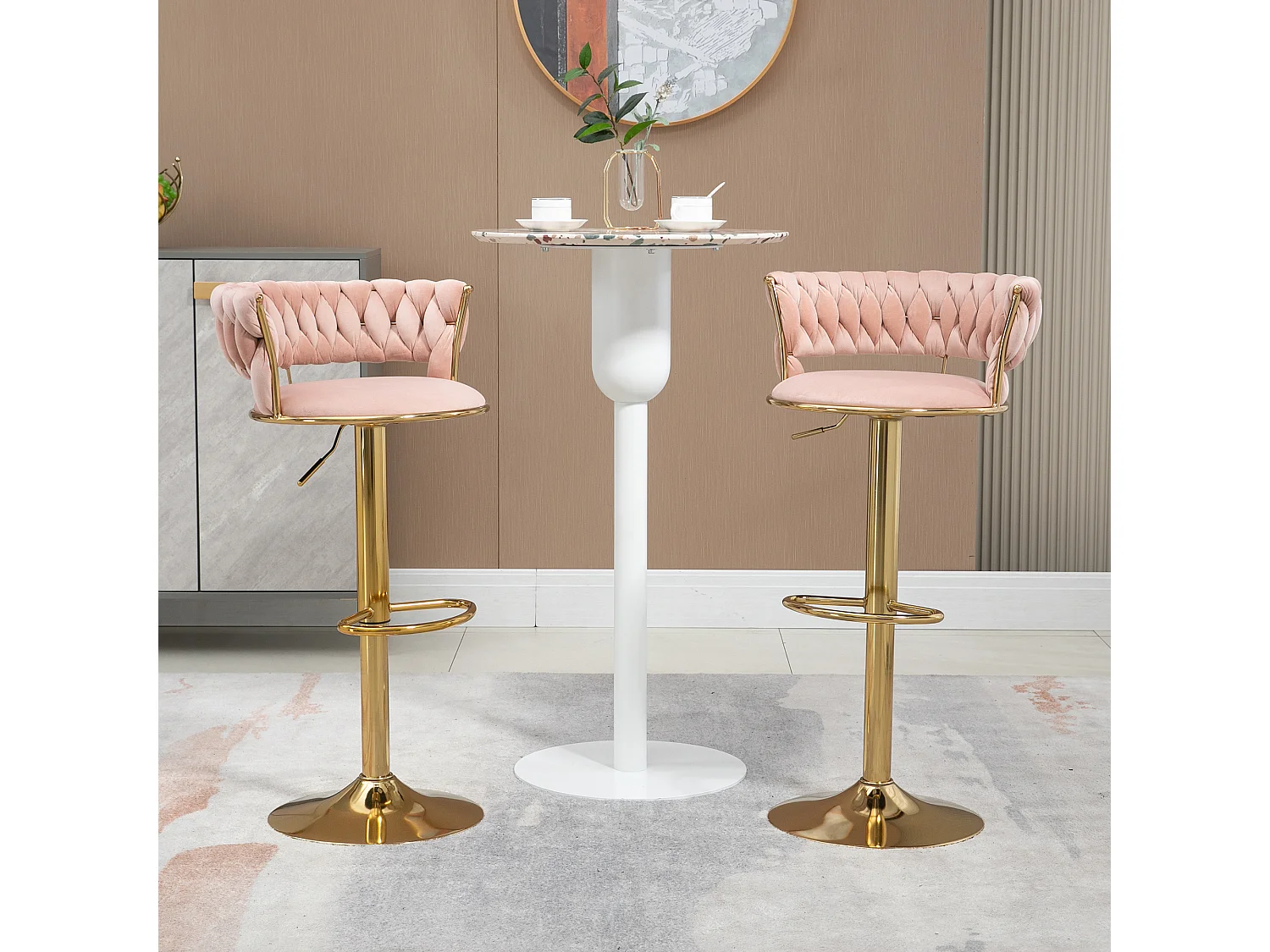 Set van 2 in hoogte verstelbare draaibare barkrukken met rust