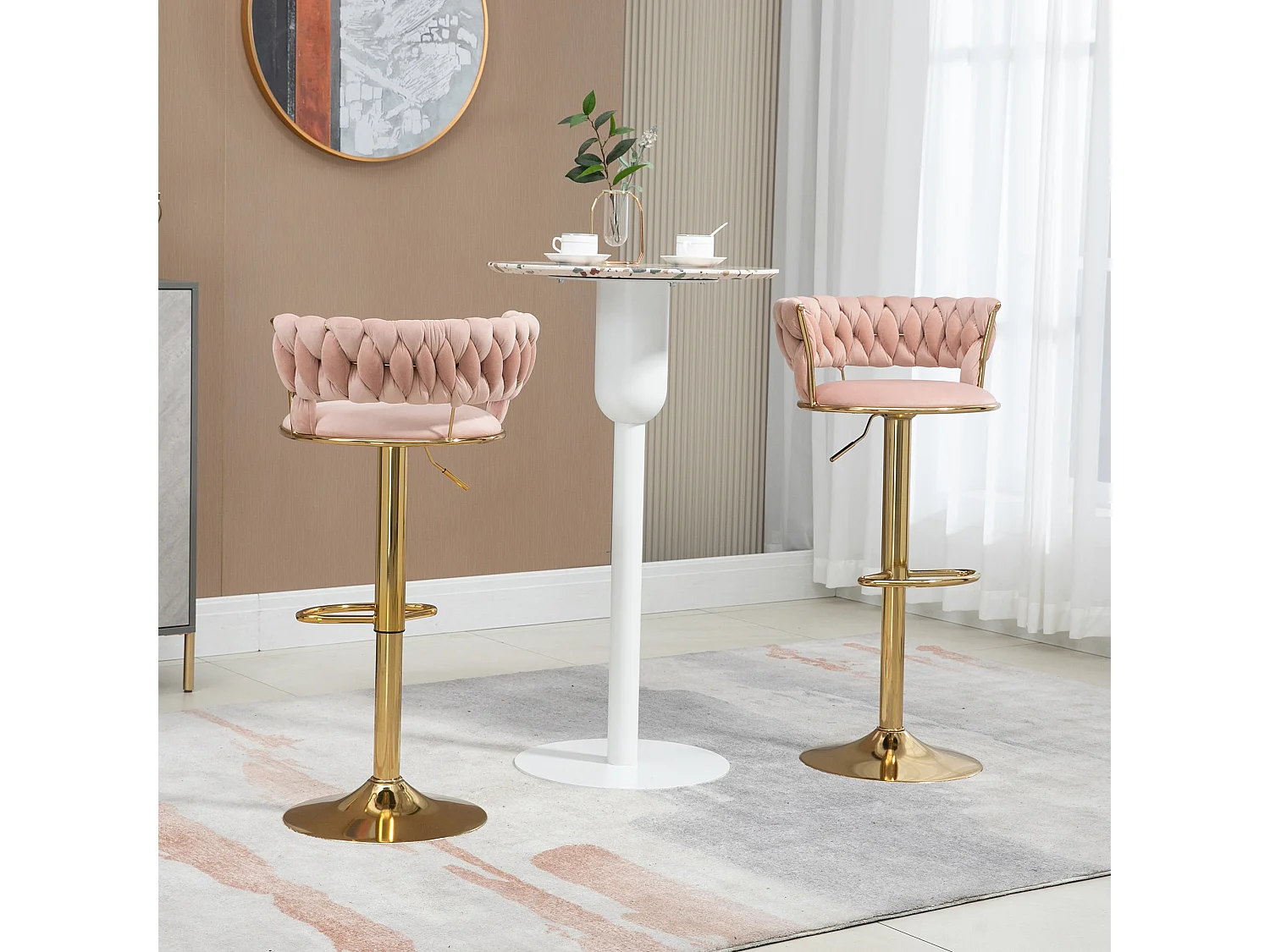 Set van 2 in hoogte verstelbare draaibare barkrukken met rust