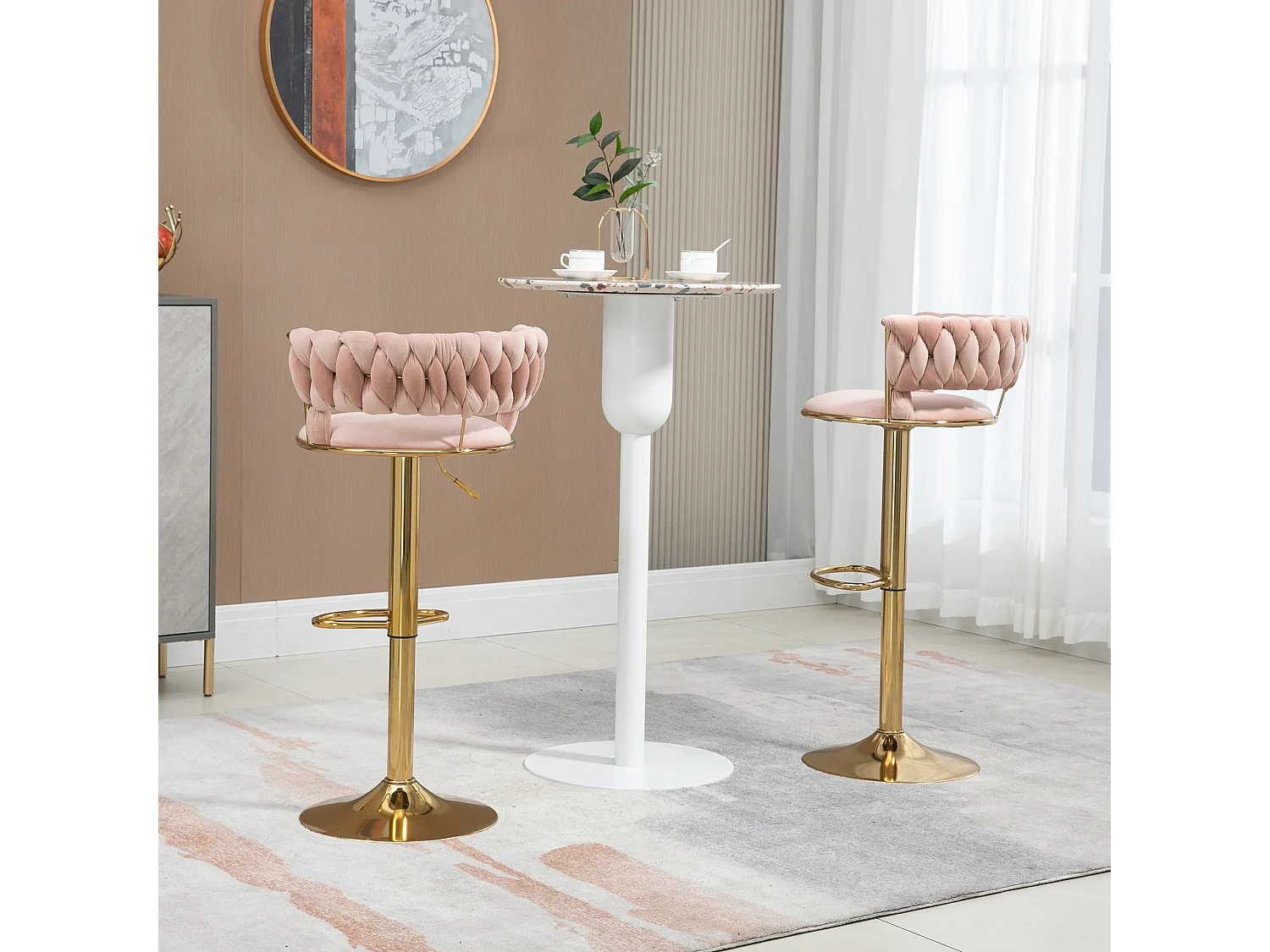 Set van 2 in hoogte verstelbare draaibare barkrukken met rust