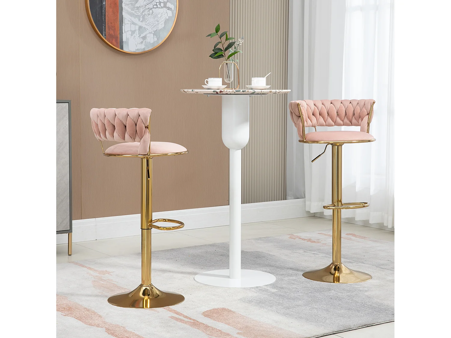 Set van 2 in hoogte verstelbare draaibare barkrukken met rust