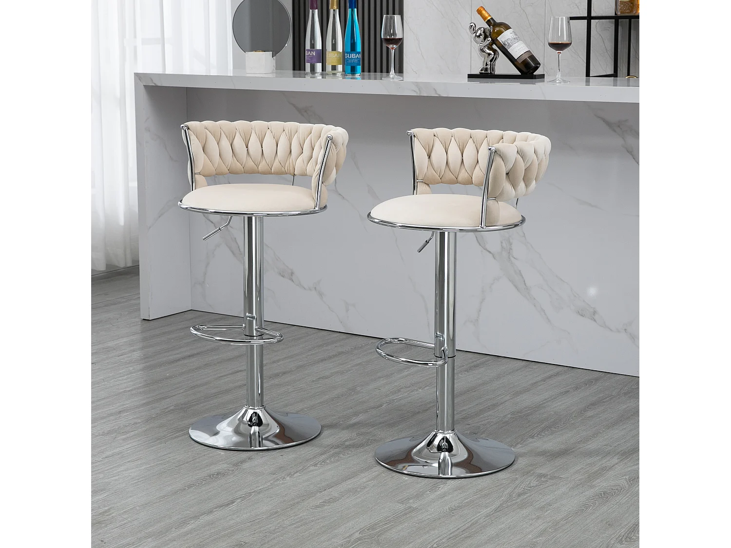 Chaise pivotante lot de 2 tabourets de bar réglables avec repose-pieds