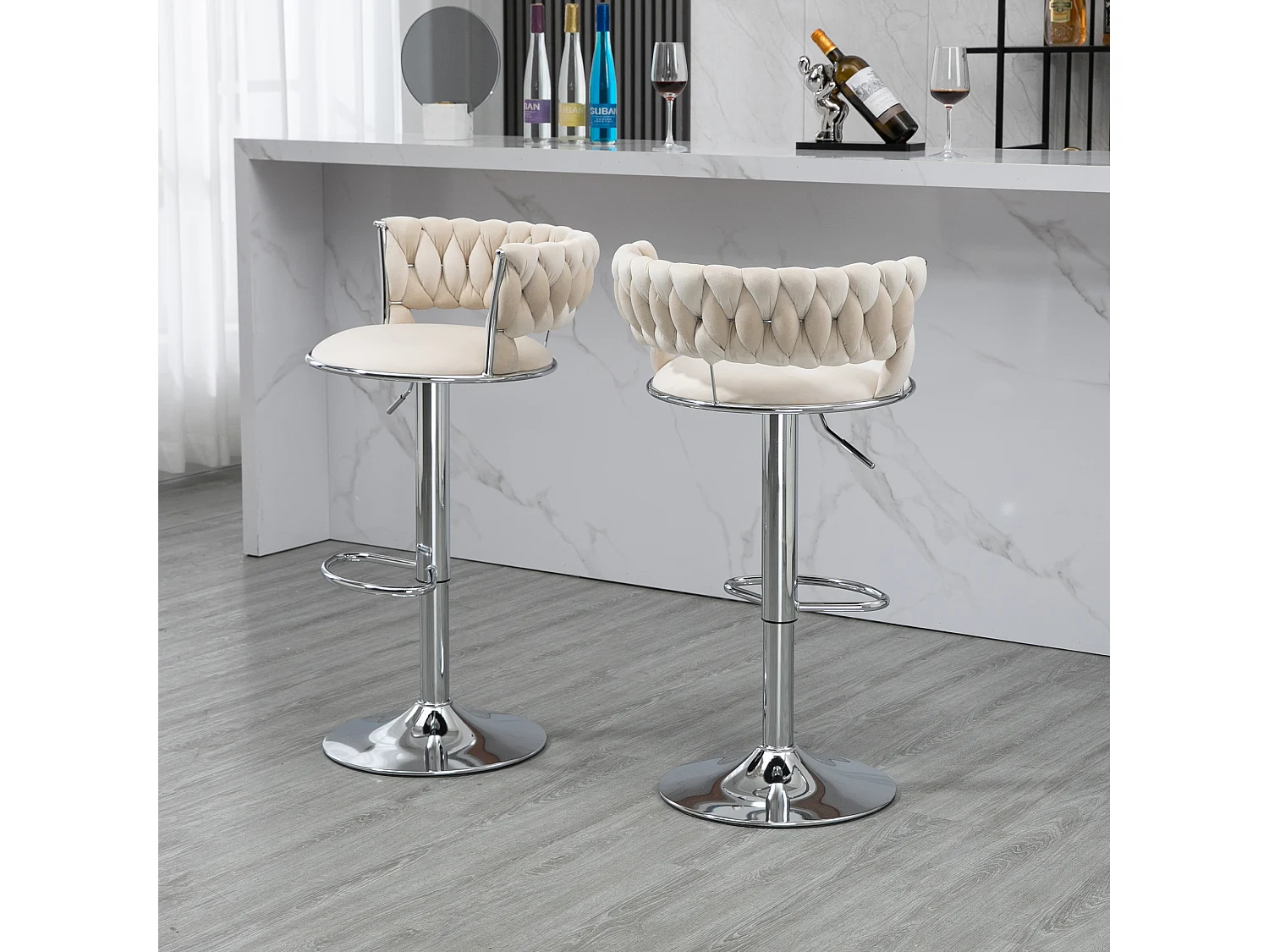 Chaise pivotante lot de 2 tabourets de bar réglables avec repose-pieds