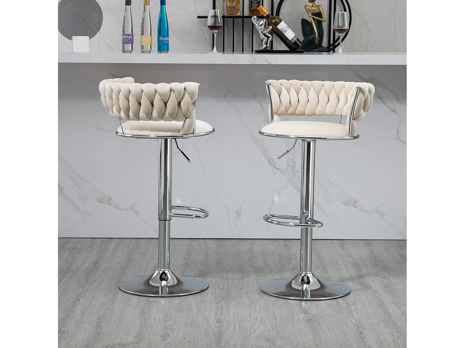 Chaise pivotante lot de 2 tabourets de bar réglables avec repose-pieds