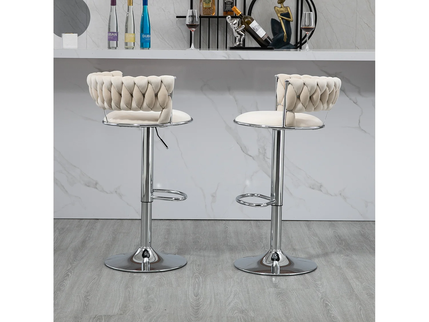 Chaise pivotante lot de 2 tabourets de bar réglables avec repose-pieds