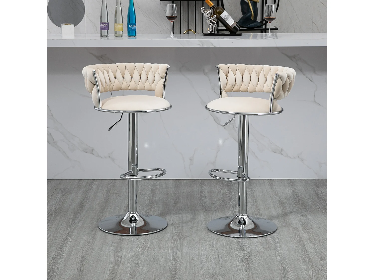 Chaise pivotante lot de 2 tabourets de bar réglables avec repose-pieds