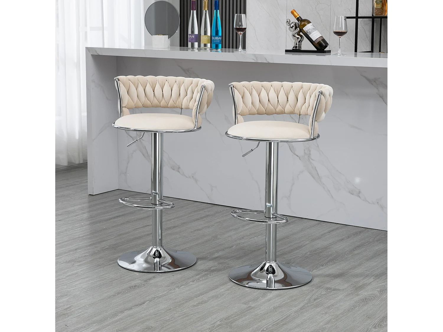 Chaise pivotante lot de 2 tabourets de bar réglables avec repose-pieds