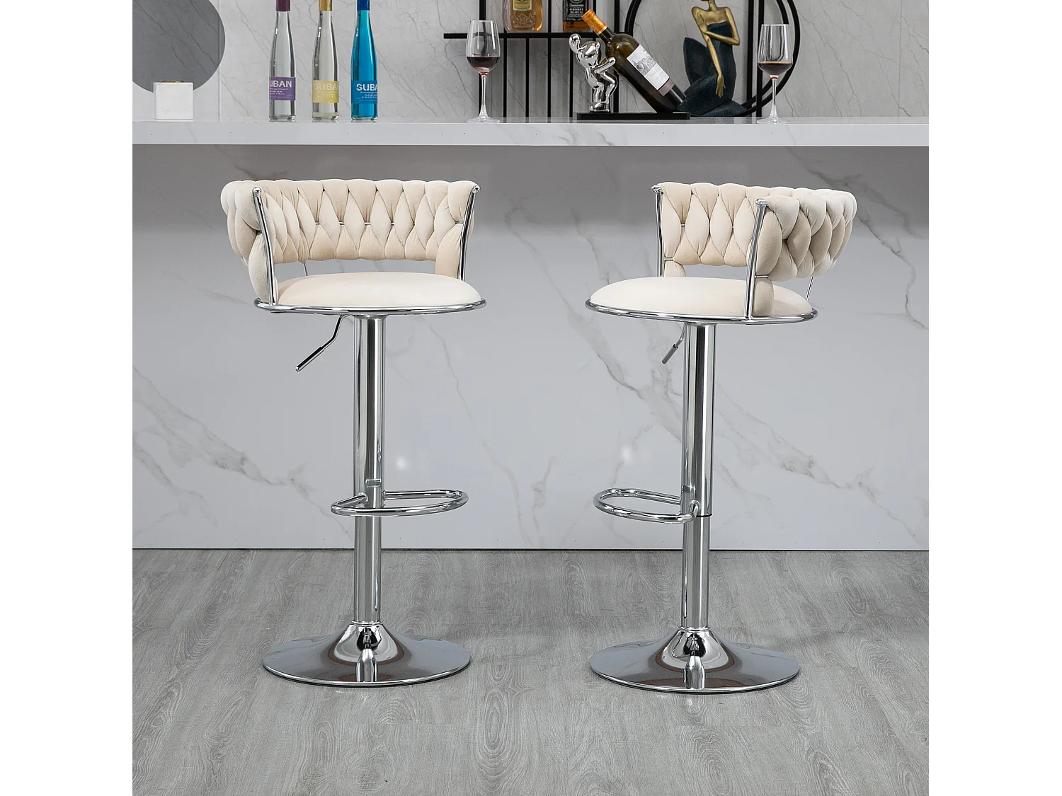 Chaise pivotante lot de 2 tabourets de bar réglables avec repose-pieds