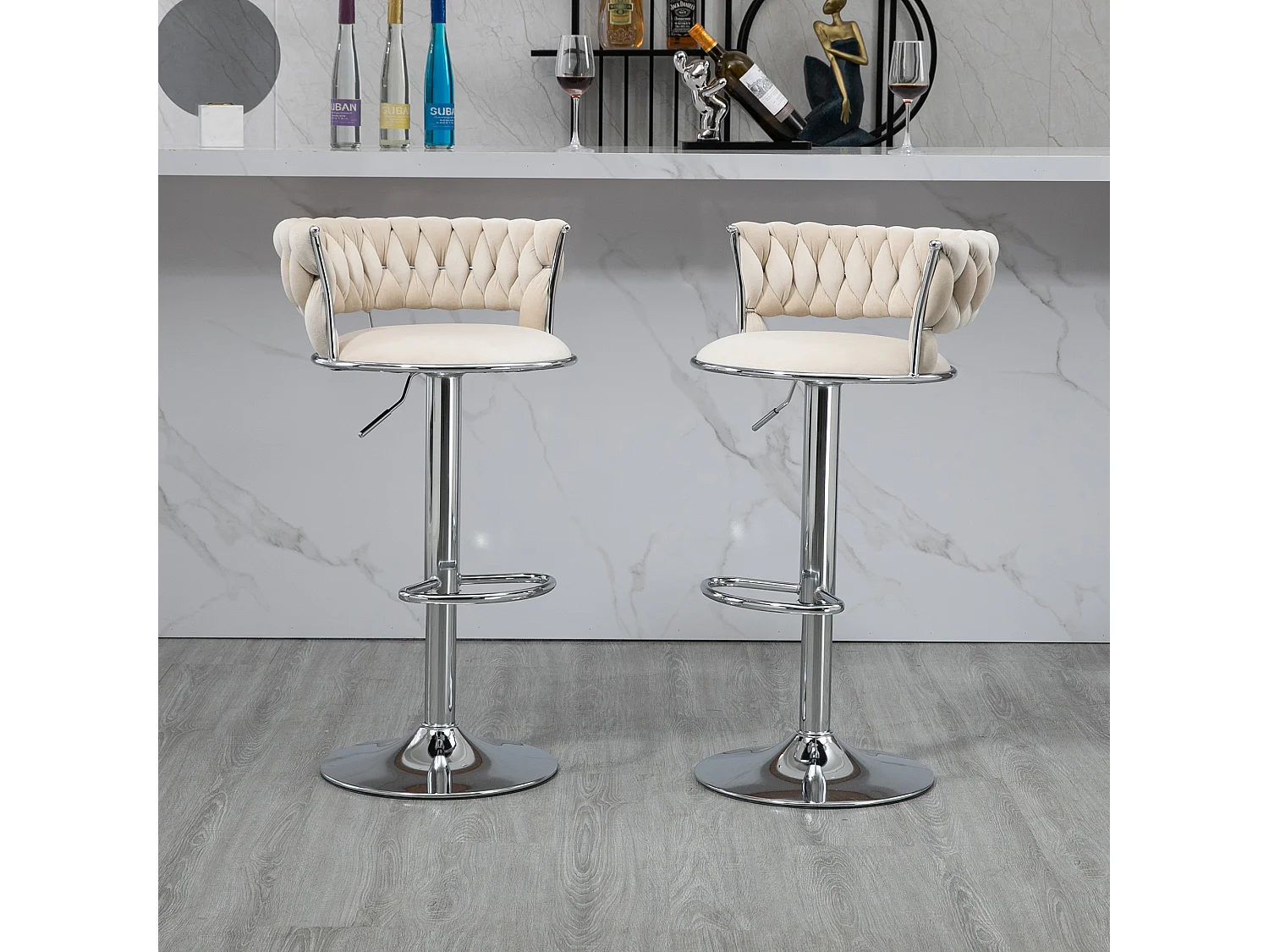 Chaise pivotante lot de 2 tabourets de bar réglables avec repose-pieds