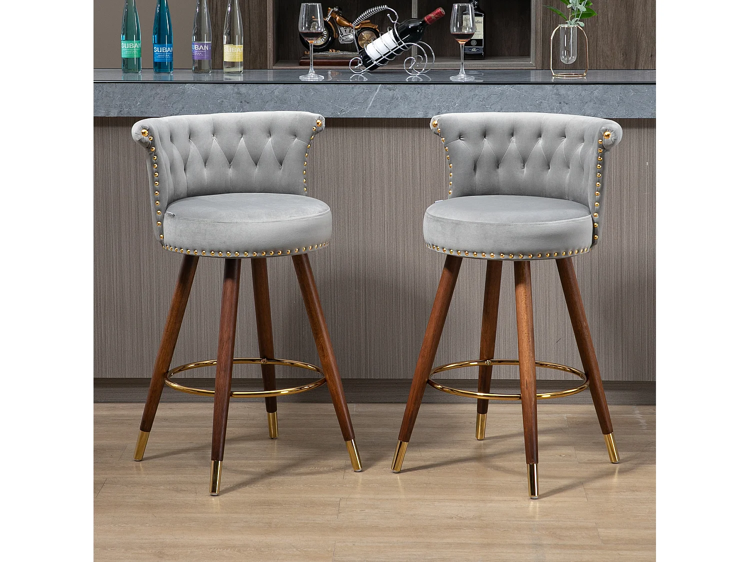 Draaibare barkrukken met rug- en voetsteun, 360 graden vaste hoogte