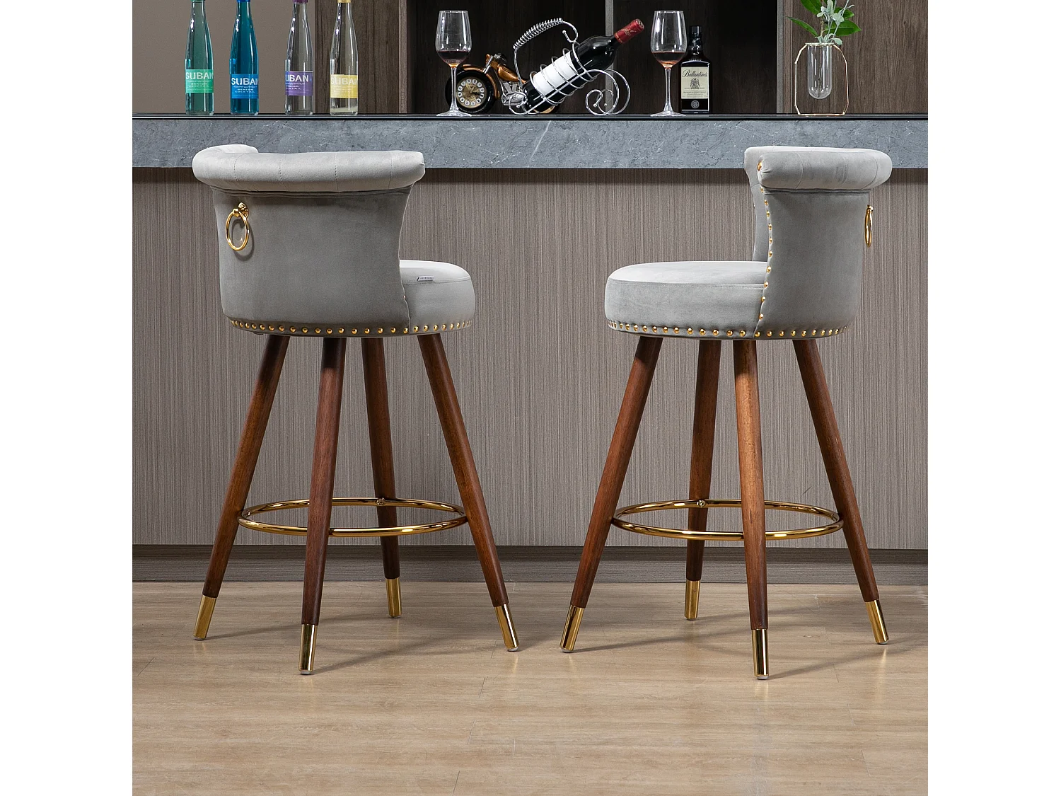 Tabourets de bar pivotants avec dossier et repose-pieds, hauteur fixe à 360 degrés