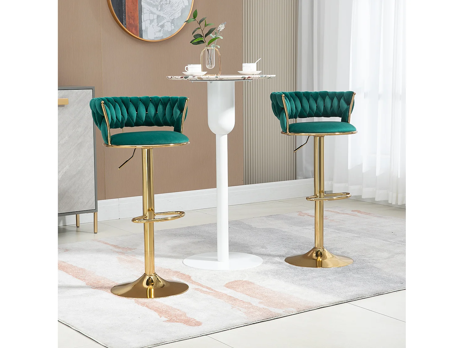 Set van 2 draaibare barkrukken met verstelbare voetensteun voor keuken