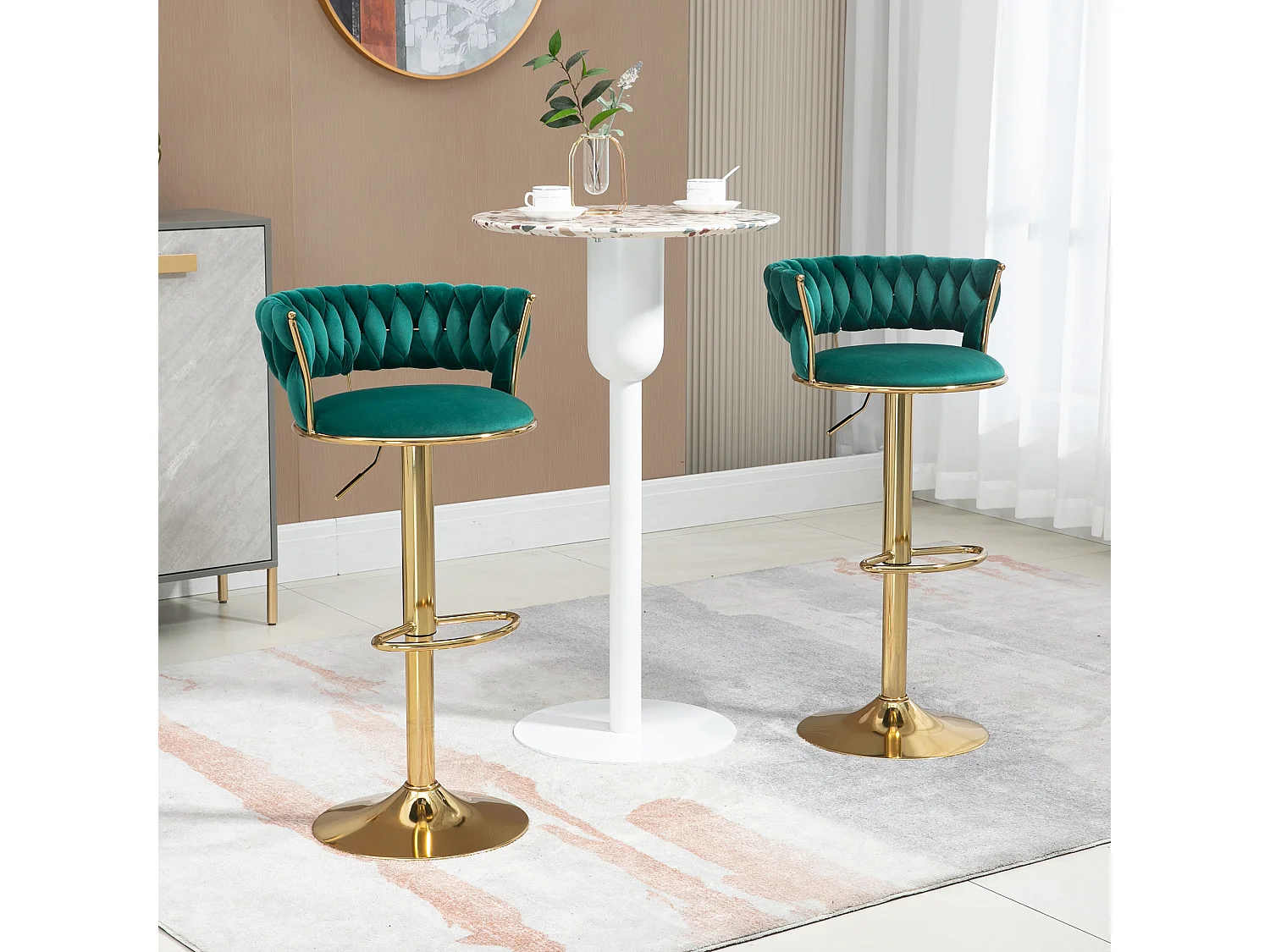 Set van 2 draaibare barkrukken met verstelbare voetensteun voor keuken