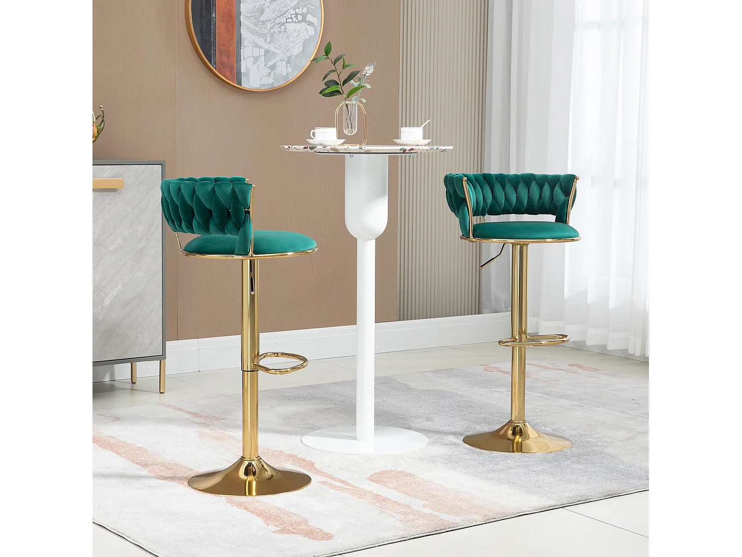 Set van 2 draaibare barkrukken met verstelbare voetensteun voor keuken