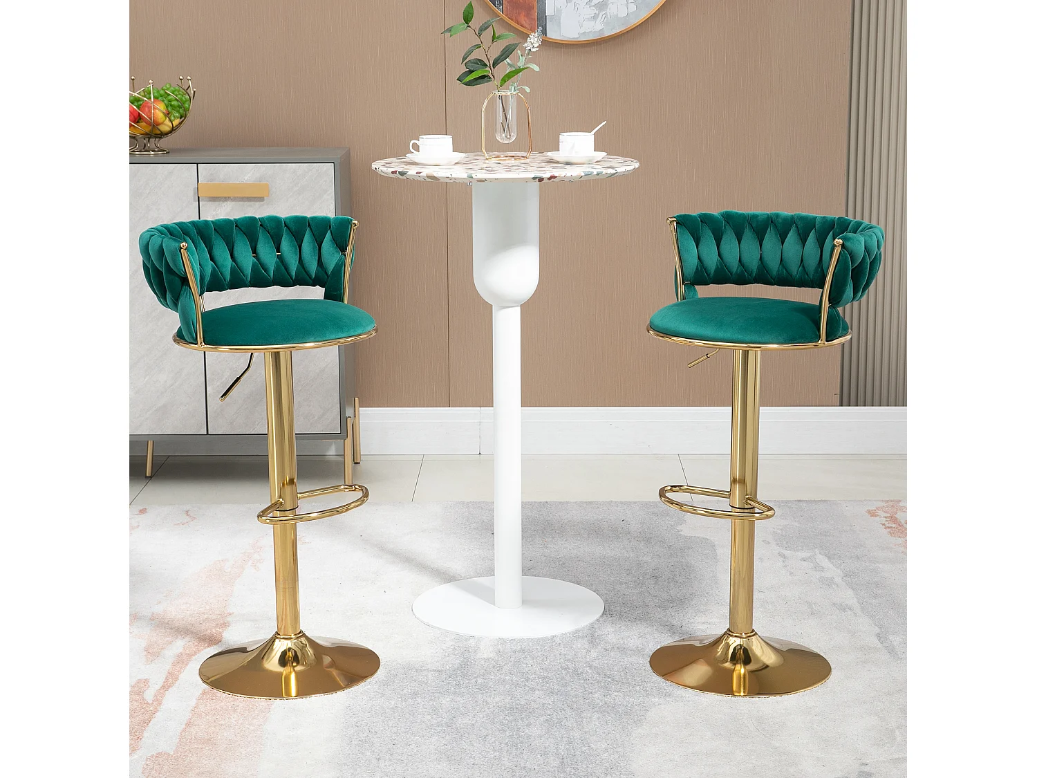 Set van 2 draaibare barkrukken met verstelbare voetensteun voor keuken