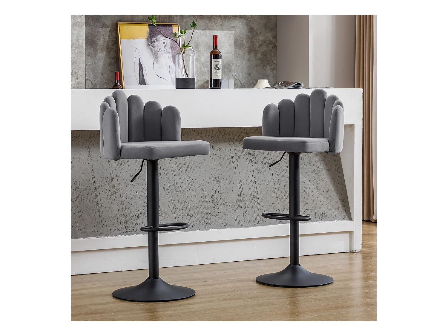 Fluwelen barstoelen met bloemblaadjespatroon - set van 2