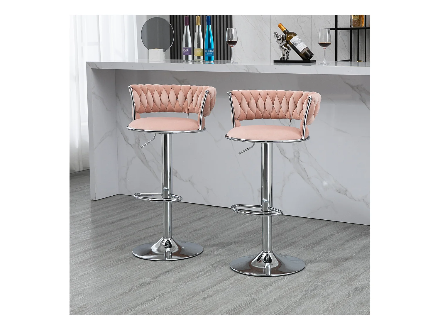 Chaise pivotante - lot de 2 tabourets de bar réglables en hauteur avec repose-pieds