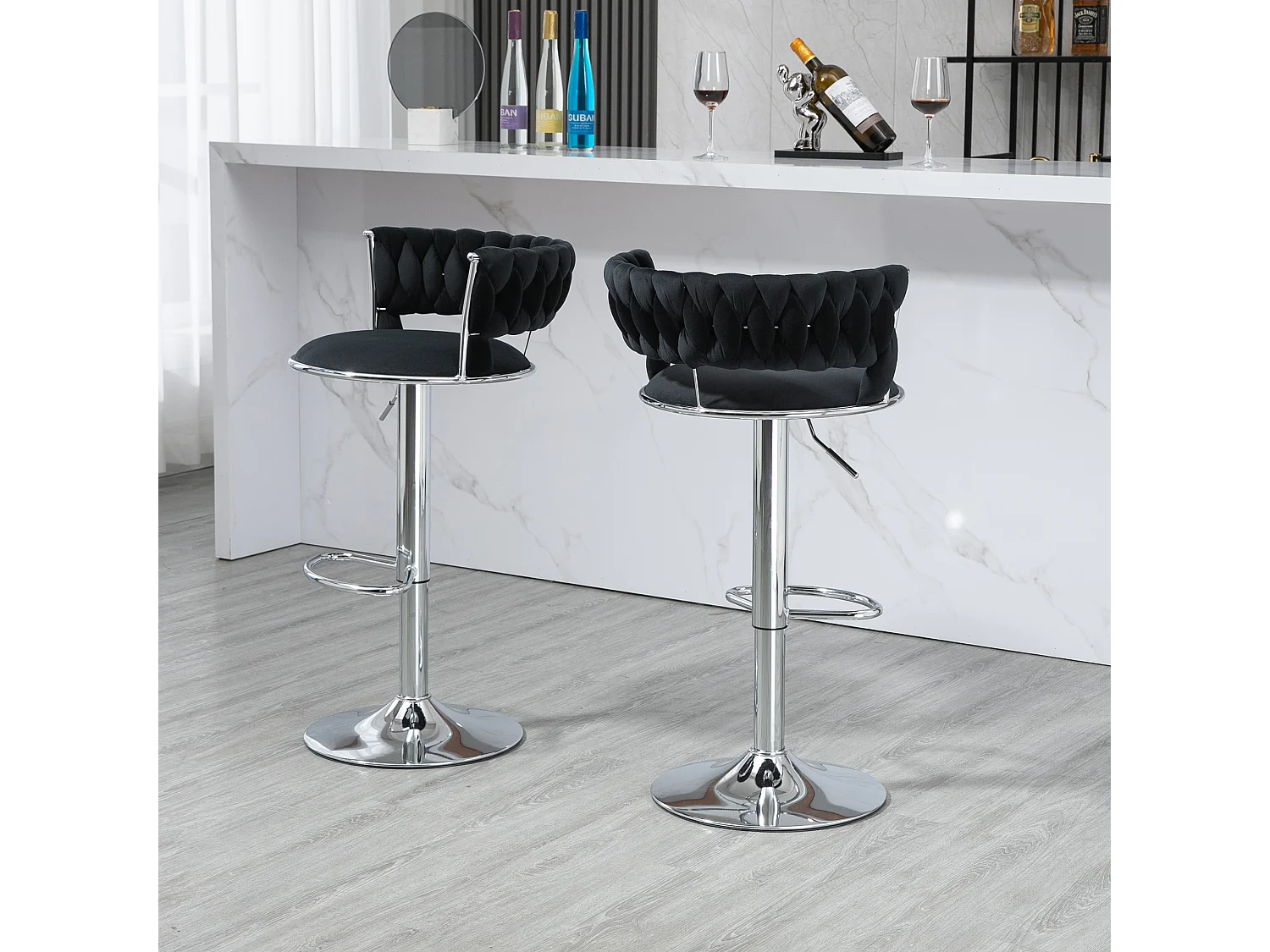 Lot de 2 tabourets de bar pivotants réglables en hauteur avec repose-pieds