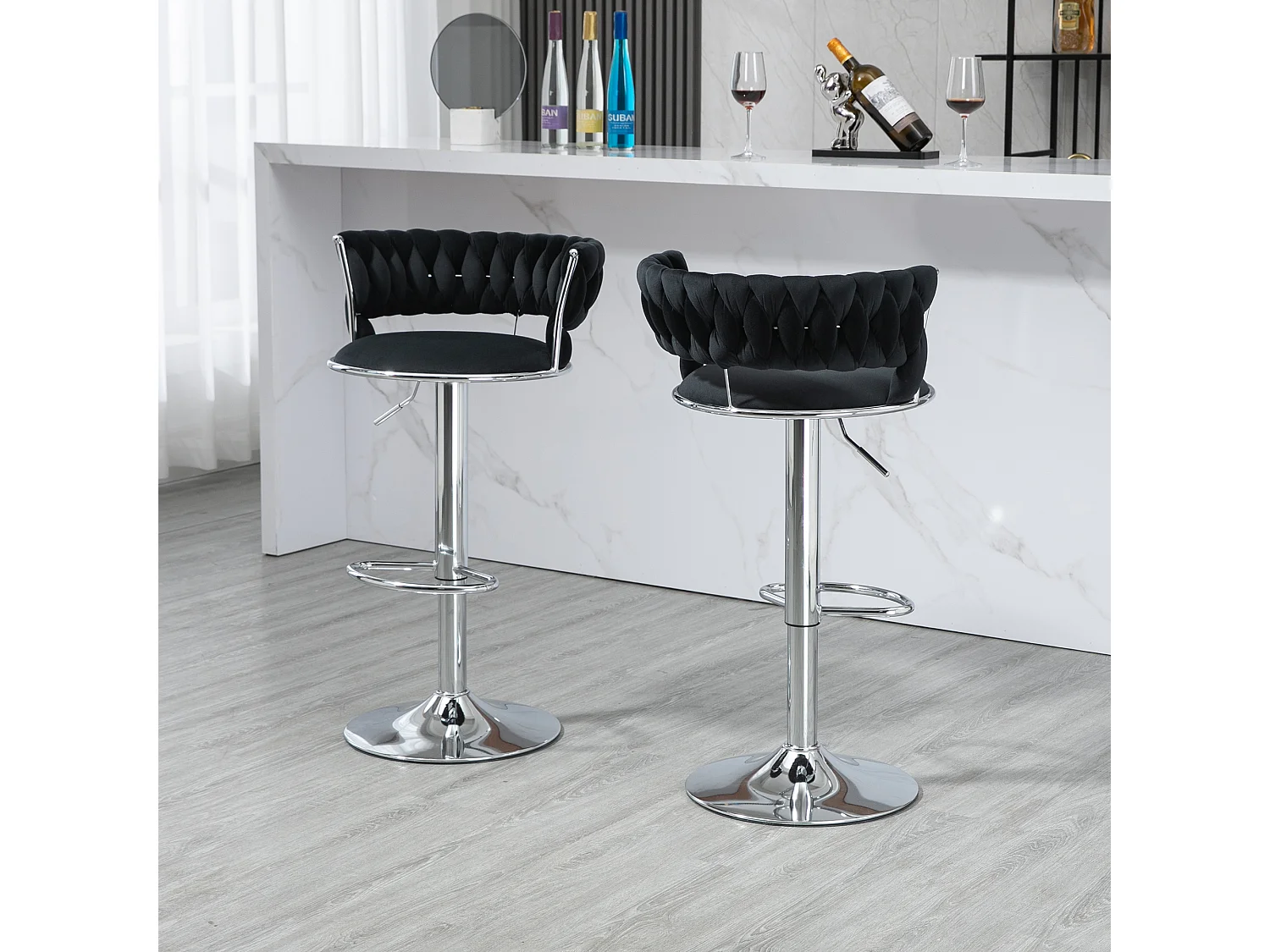 Lot de 2 tabourets de bar pivotants réglables en hauteur avec repose-pieds