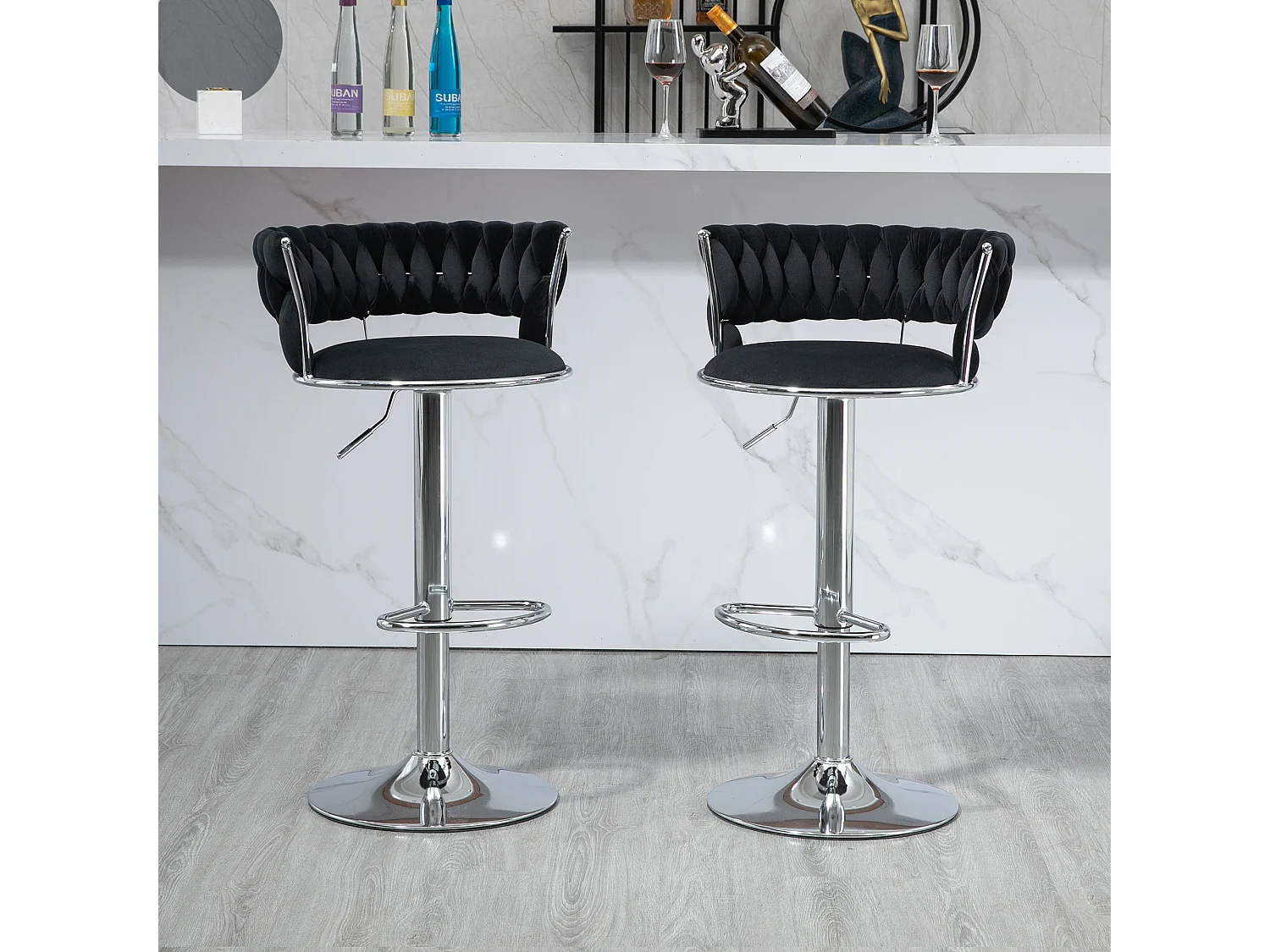 Lot de 2 tabourets de bar pivotants réglables en hauteur avec repose-pieds