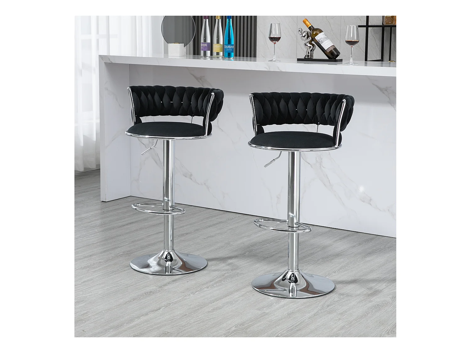 Lot de 2 tabourets de bar pivotants réglables en hauteur avec repose-pieds
