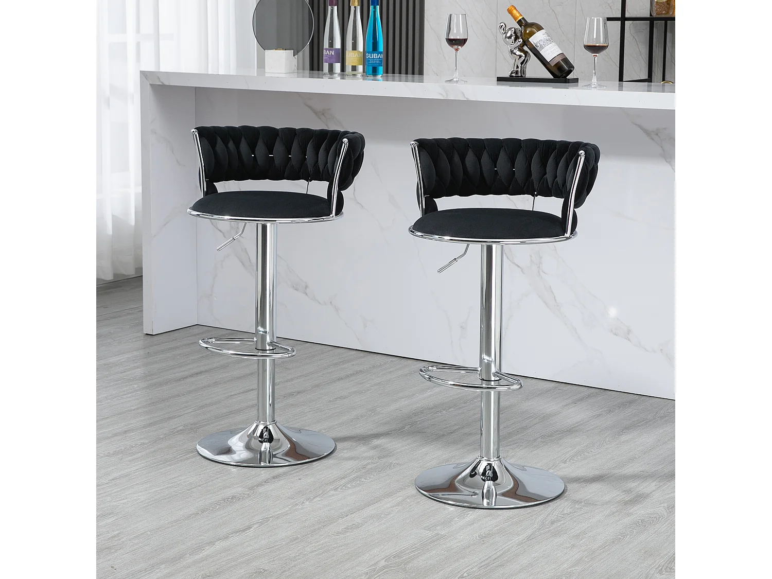 Lot de 2 tabourets de bar pivotants réglables en hauteur avec repose-pieds