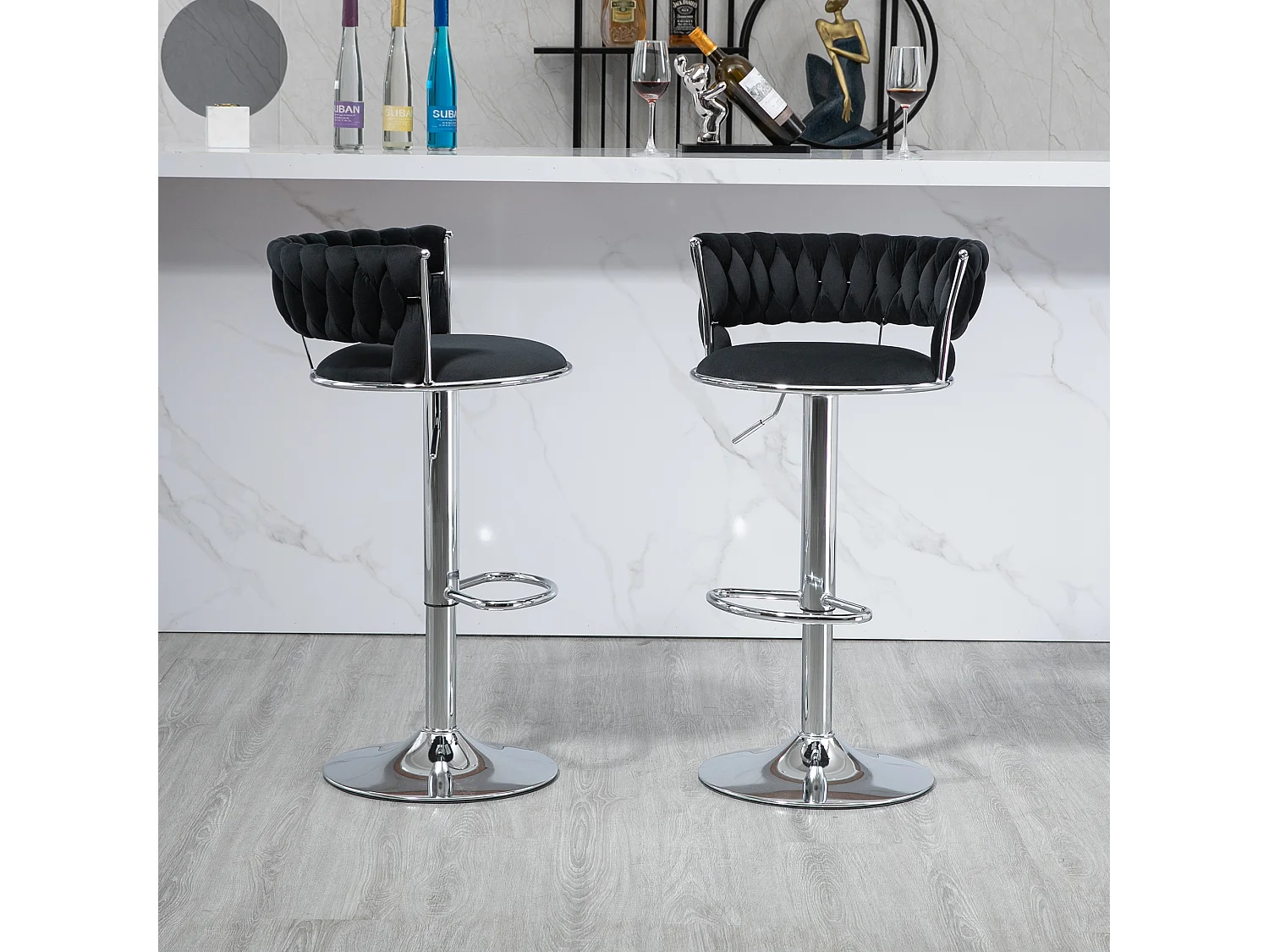 Lot de 2 tabourets de bar pivotants réglables en hauteur avec repose-pieds