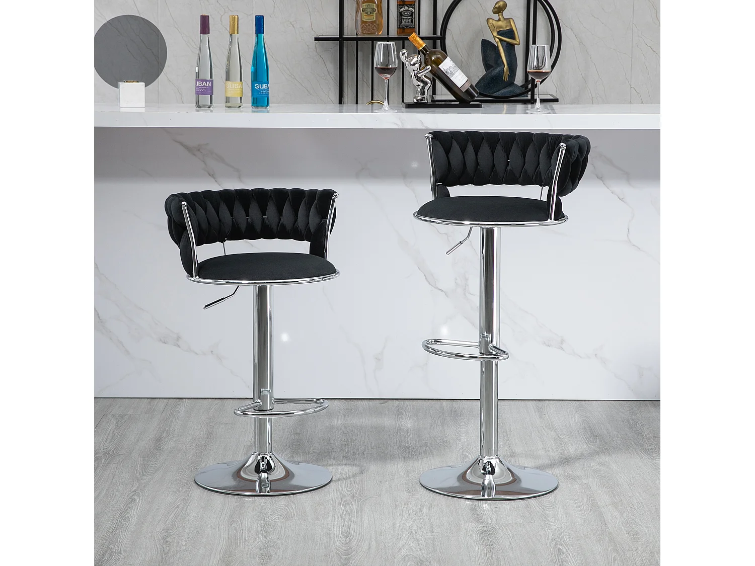 Lot de 2 tabourets de bar pivotants réglables en hauteur avec repose-pieds