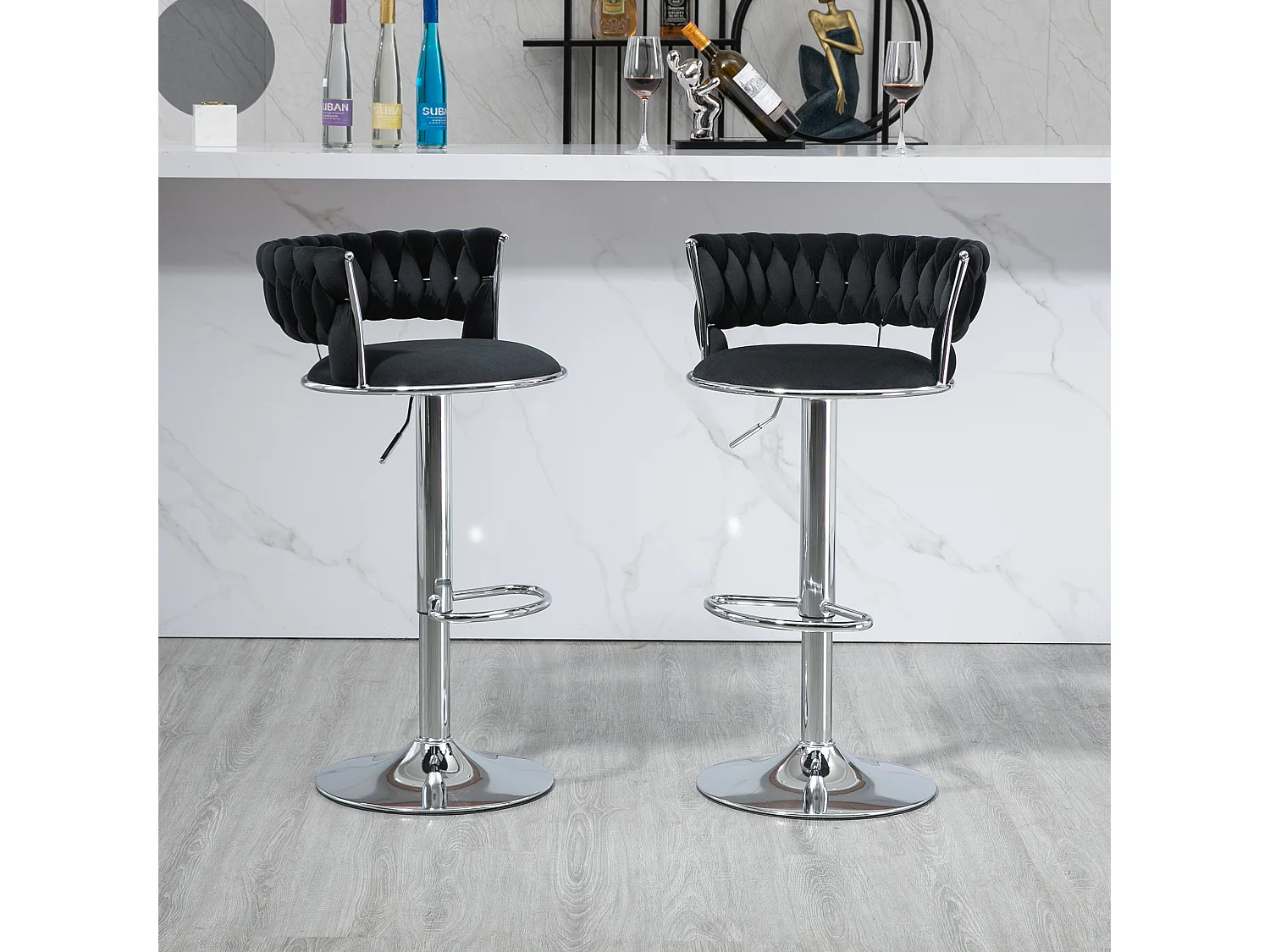 Lot de 2 tabourets de bar pivotants réglables en hauteur avec repose-pieds