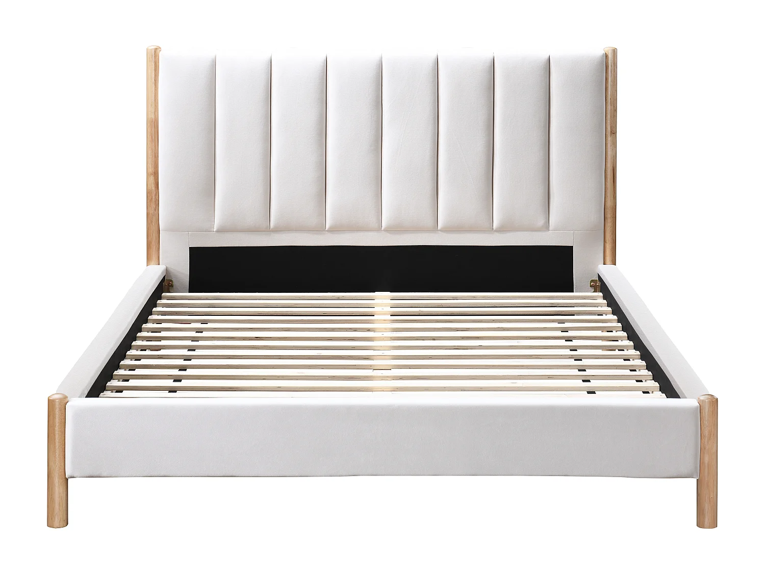 Bed 160 x 200 cm met hoofdbord met verticale stiksels - Velours - Ivoorwit - SIZAMA