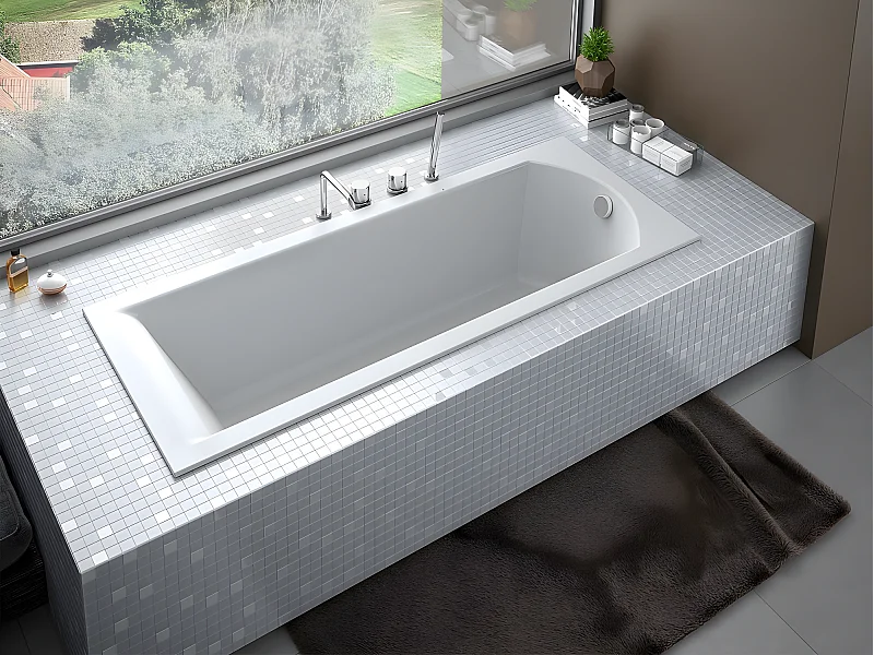 Baignoire rectangulaire blanche à encastrer - SHEA SLIM - 160 x 70 cm