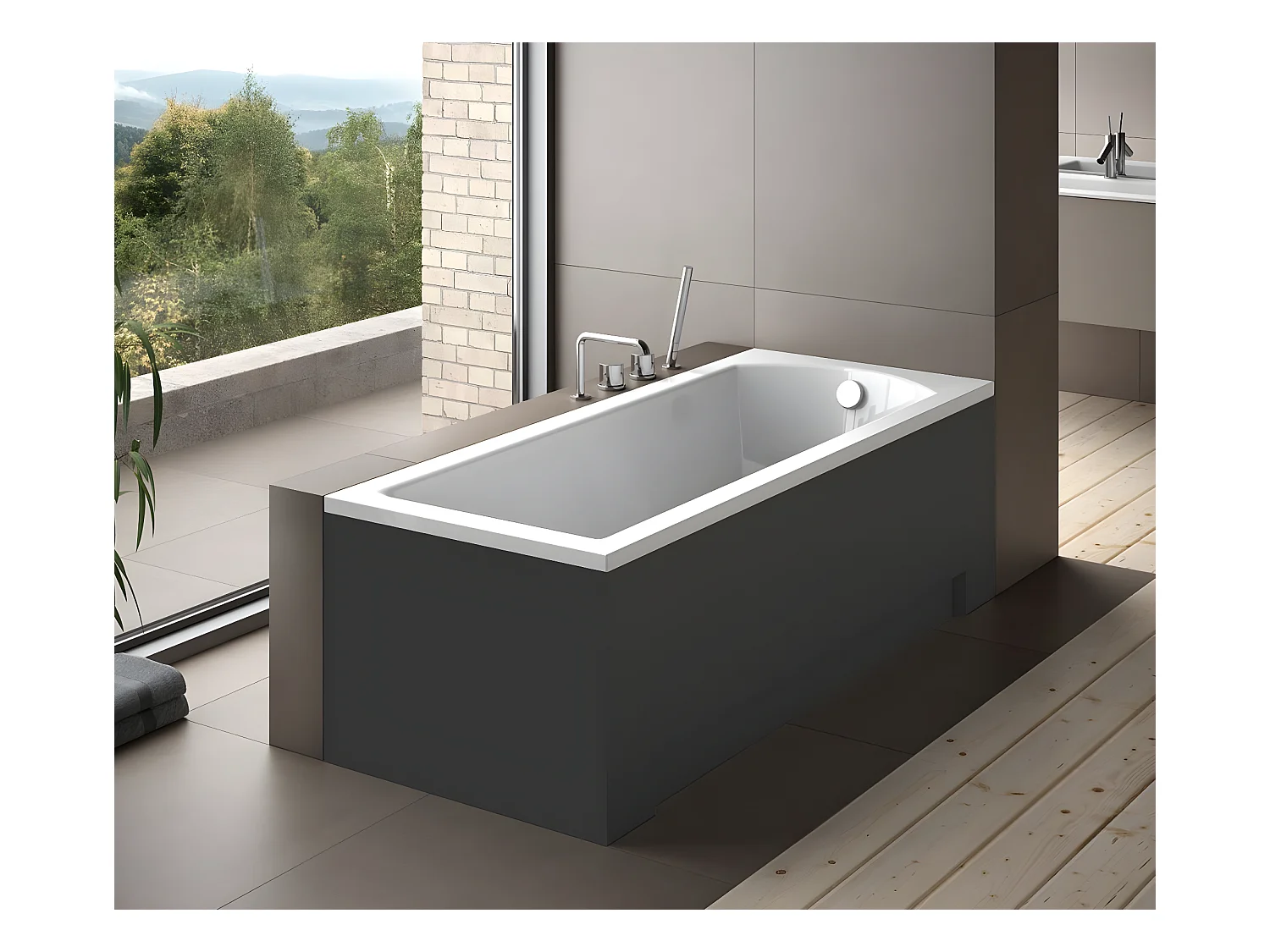 Baignoire rectangulaire + tablier noir + repose tête - SHEA - 160 x 70 cm