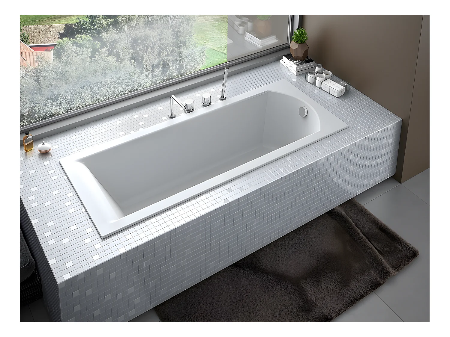 Baignoire rectangulaire blanche à encastrer - SHEA SLIM - 140 x 70 cm