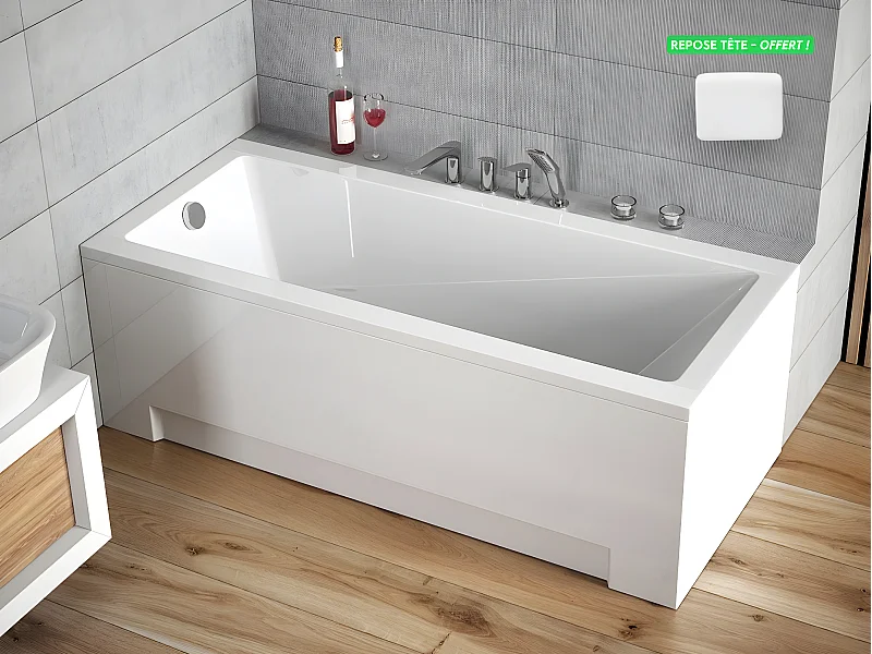 Baignoire rectangulaire - avec Tablier Blanc et Repose Tête OFFERT | MODERN | 150 x 70 cm