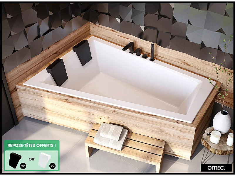 Baignoire Asymétrique à Encastrer - 180 x 125 cm - GAUCHE - INTIMA DUO SLIM - 2 REPOSE-TÊTES OFFERTS
