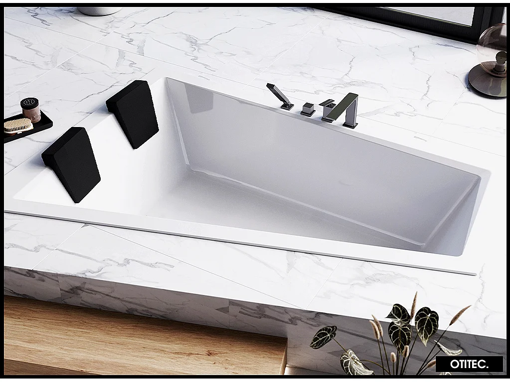 Baignoire Asymétrique à Encastrer - 180 x 125 cm - GAUCHE - INTIMA DUO SLIM - 2 REPOSE-TÊTES OFFERTS