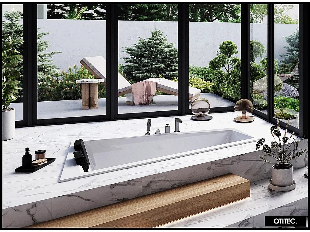 Baignoire Asymétrique à Encastrer - 180 x 125 cm - GAUCHE - INTIMA DUO SLIM - 2 REPOSE-TÊTES OFFERTS