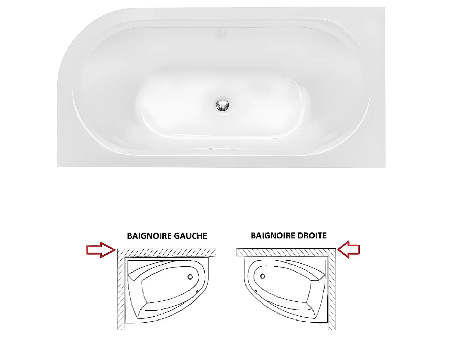 Baignoire d'angle Blanc + Siphon Graphite et Vidage inclus + Repose tête  -  AVITA S CLASSE - DROITE - 170 x 75 cm