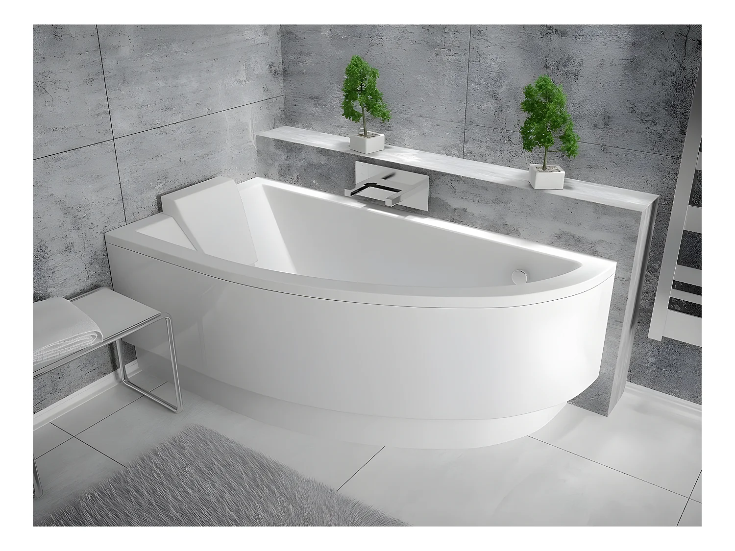 Baignoire asymétrique + tablier blanc + repose tête - PRAKTIKA  - 150 x 70 cm - Gauche