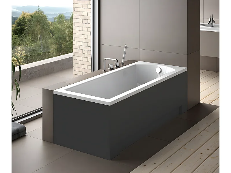 Baignoire rectangulaire + tablier noir + repose tête - SHEA - 170 x 70 cm