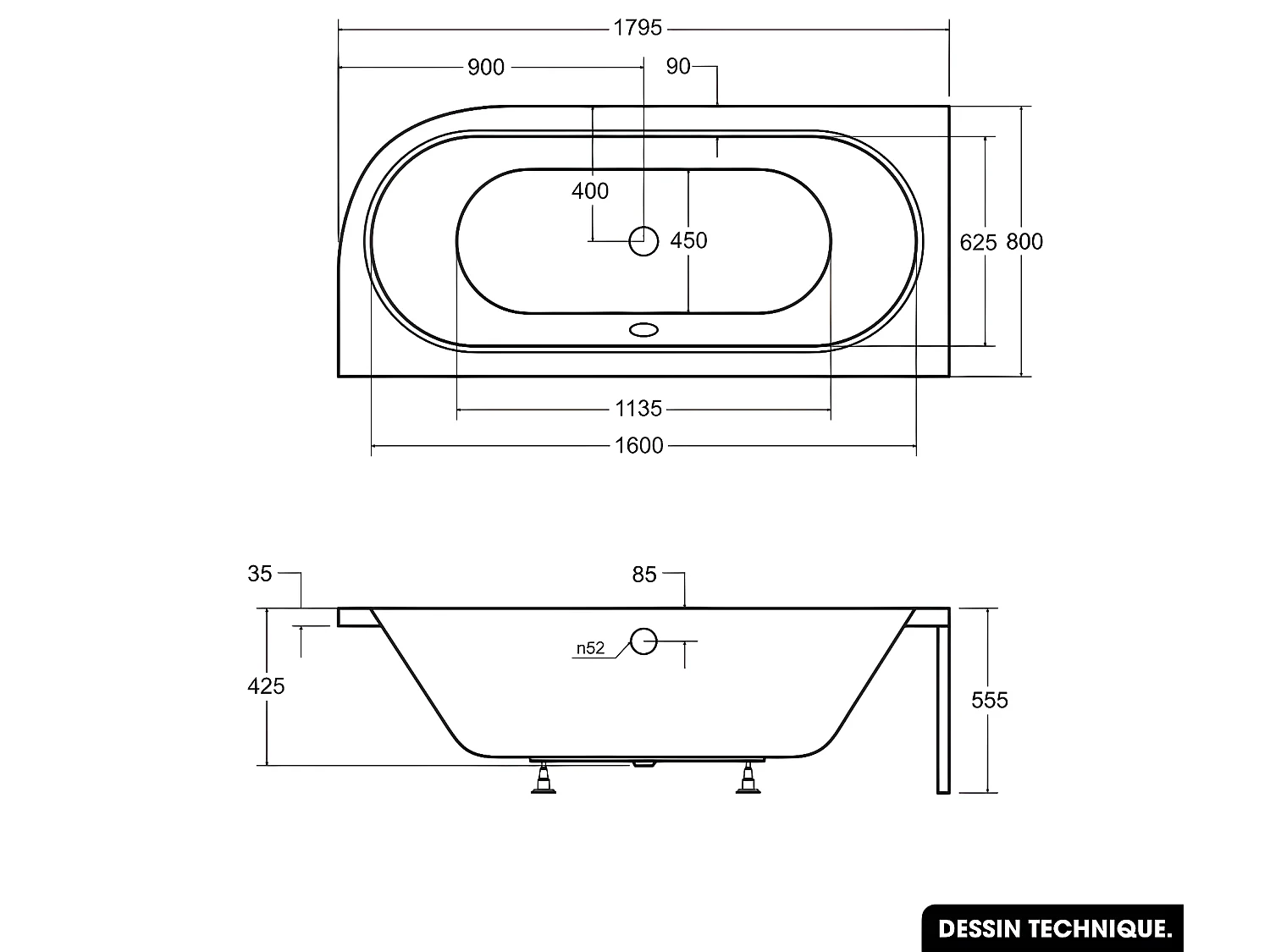Baignoire d'angle - avec tablier blanc et repose tête offert | AVITA | 180 x 75 cm - Gauche
